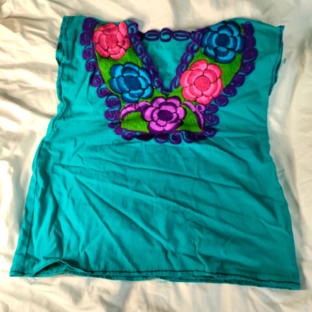 Mexican flower embroidered blouse